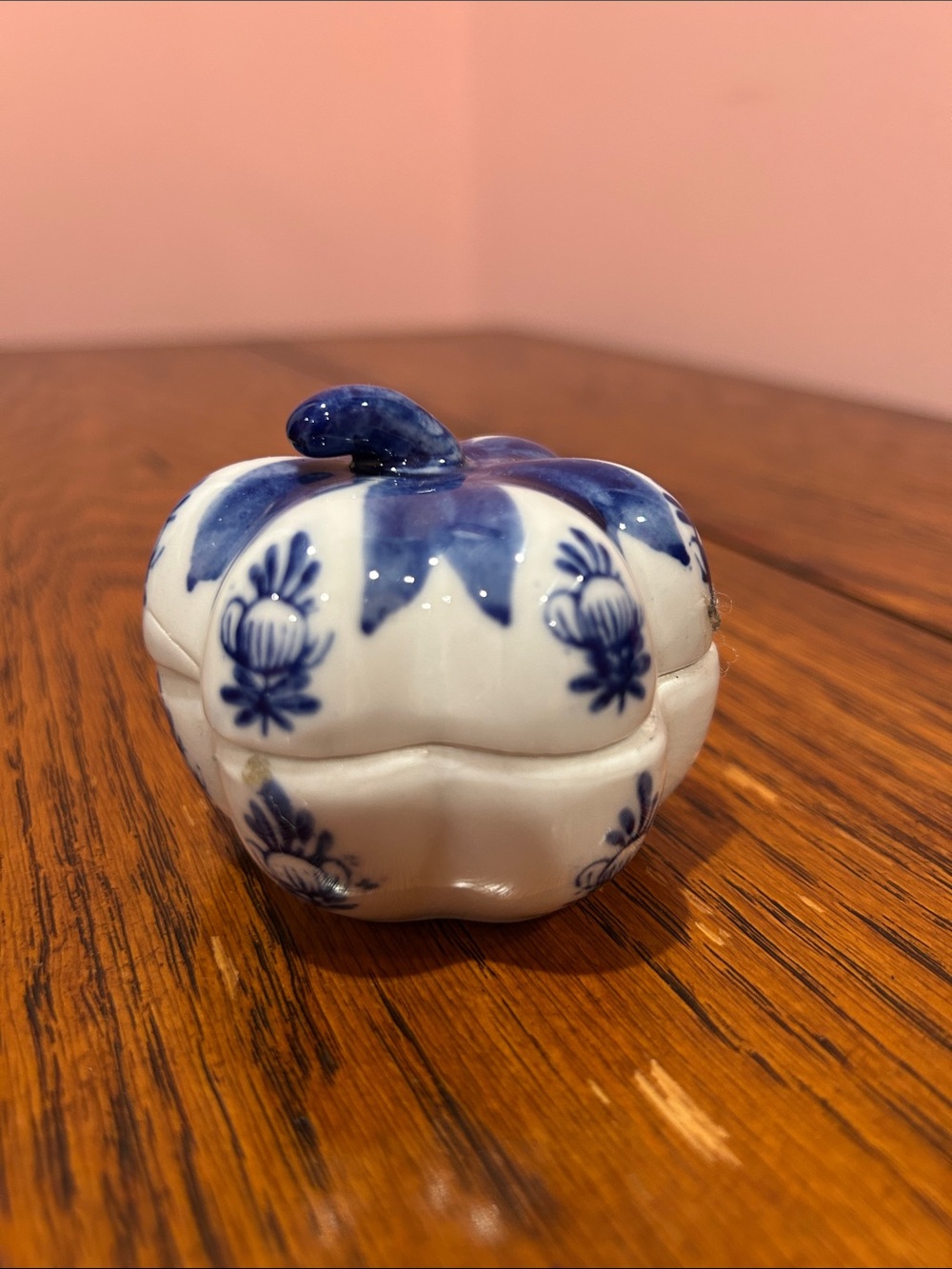 Blue and White Ceramic Pumpkin Trinket Box - Decorative Home Art